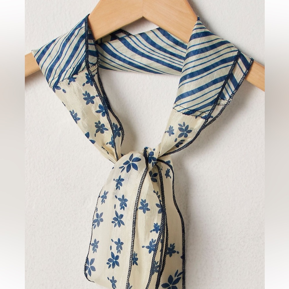 Free People Blue and Cream Floral Scarf - Picture 2 of 3